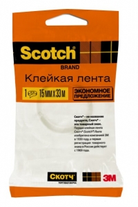 Клейкая лента канцелярская 3M Scotch Эконом 500-1533 прозрачная 15 мм х 33 м купить в Минске
